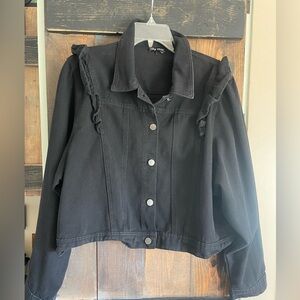 City Chic Black denim ruffled top sleeve button up jacket women’s  like new